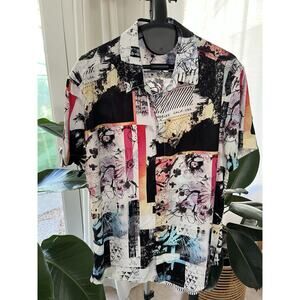 Guess Men's Short Sleeve Black Shirt Size M Floral Small Flaws On Print No Rips